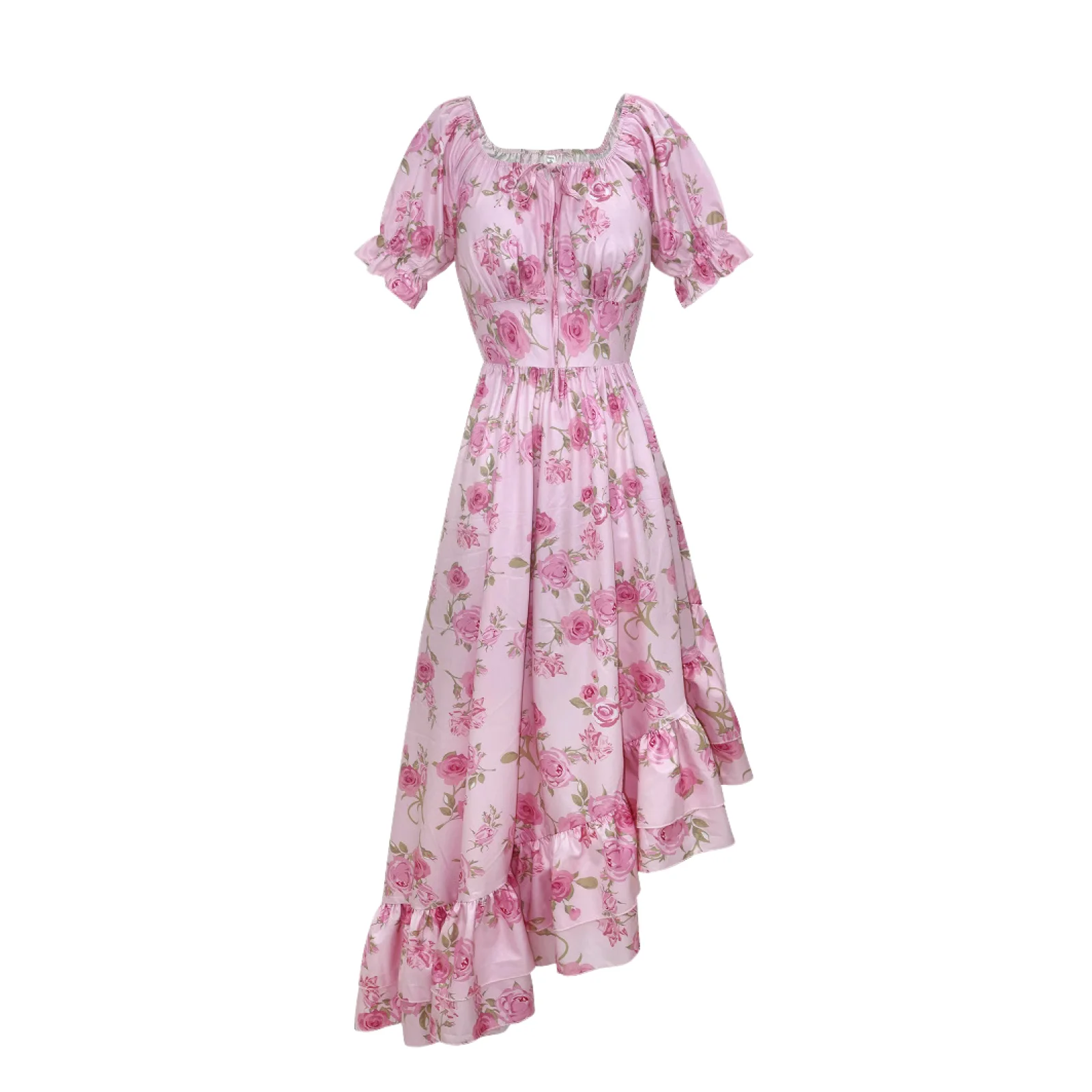 

Womens Victorian Floral Square Collar Hanging Flower Printed Dress Retro Aesthetic Stage Performance Costume for Party