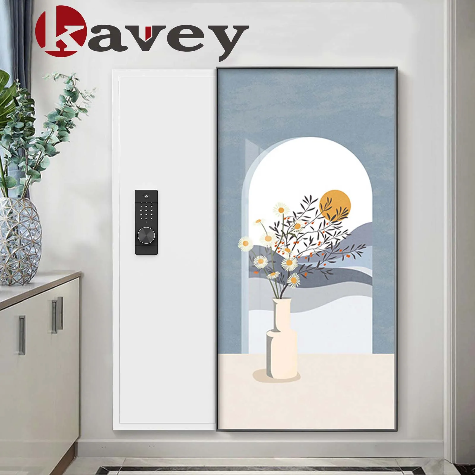 Kavey Wall Safe Between the Studs, Hidden Safe with Dual Alarm System,Silent Mode,3 Adjustable Shelves and Magnetic Slot