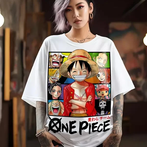 Image of Sommer 2026 One Piece Strohhut-Team „Mcわらチーム“ Themen-T-Shirt aus 100 % Baumwolle mit lockerem Schnitt für Herren und Damen