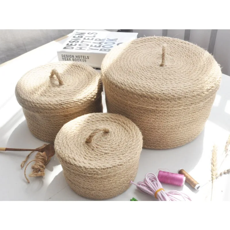 

3 Size Linen Table Top Sundries Storage Basket Hand Woven Storage Basket Desktop Organizer Laundry Baskets Storage Box Sundries