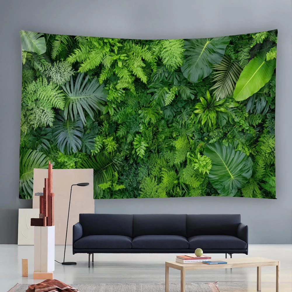 Tropical green plant leaf wall tapestry - made of polyester material, perfect for decorating living room and bedroom walls 4