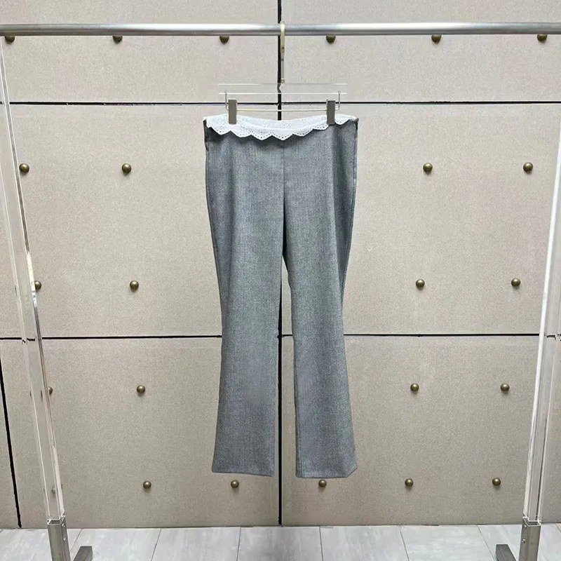 

Women's Low-Rise Lace-Trim Trousers, Casual Wool Straight-Leg Pants, High-Quality Jacket and Pants Set, 2026 Spring New Arrival,