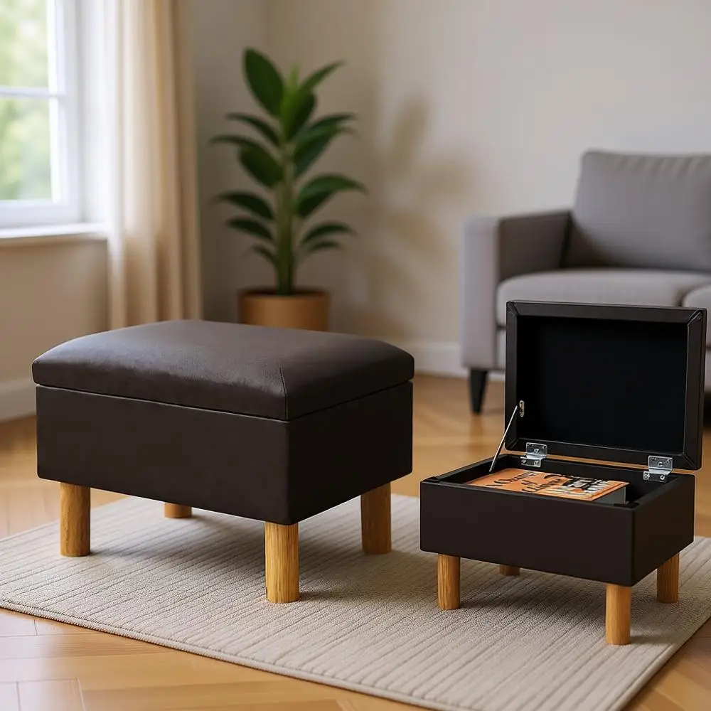 

Компактный пуф-хранилище, низкая подставка для ног для гостиной, спальни или прихожей - коричневый