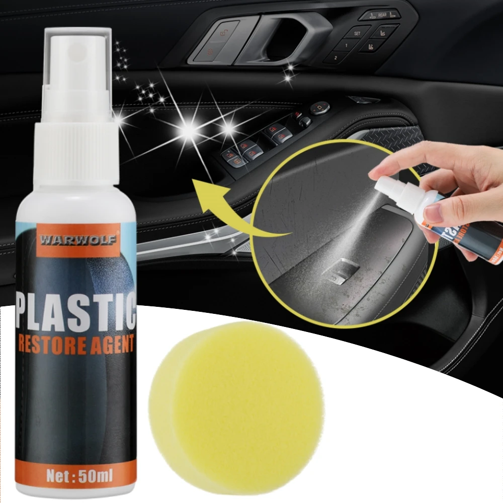 Car Plastic Restorer Cleaner Auto Polish And Repair Auto Black Interior Maintenance Plastic Refurbishing Liquid With Sponge Wipe