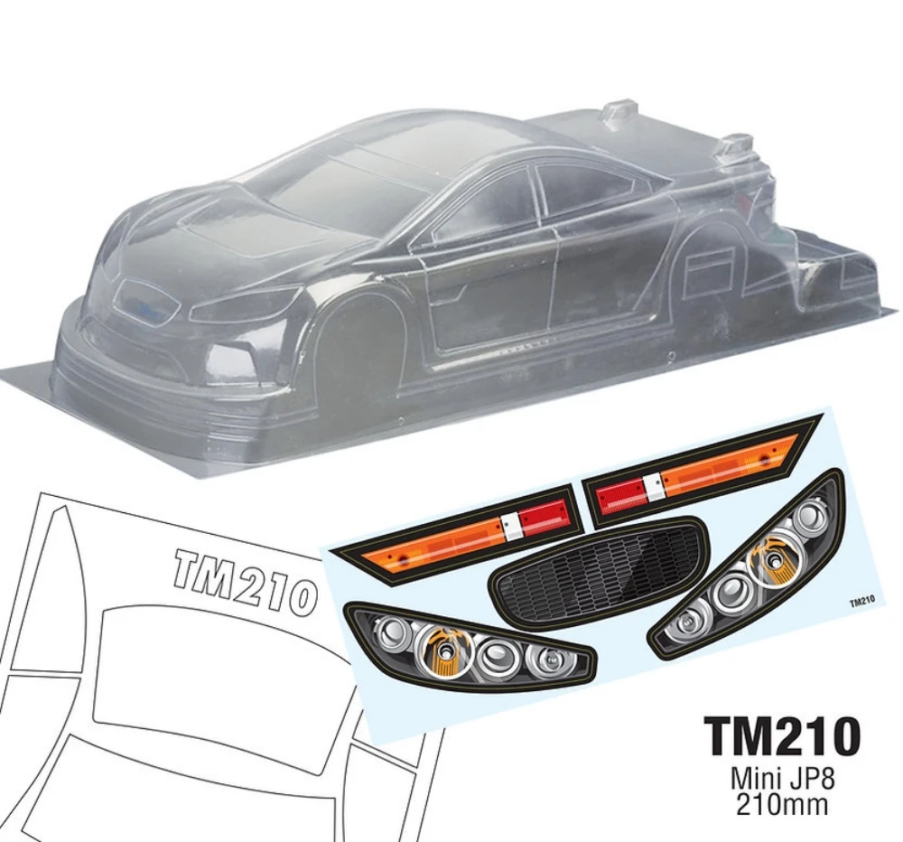 TM210 1/10 Mini JP8 Clear Lexan Body W/Rear Wing. 210mm RC Body shell. Tamiya M Chassis. Carten M210 M210R