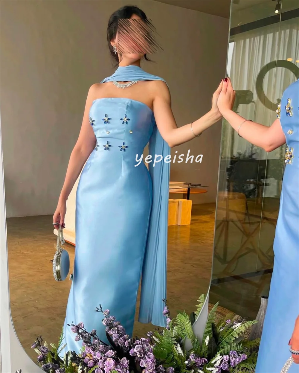 Customized Modern Style Sexy Rhinestone Beading Straight Strapless Midi Dresses Bespoke Occasion Dresses Matching High Quality