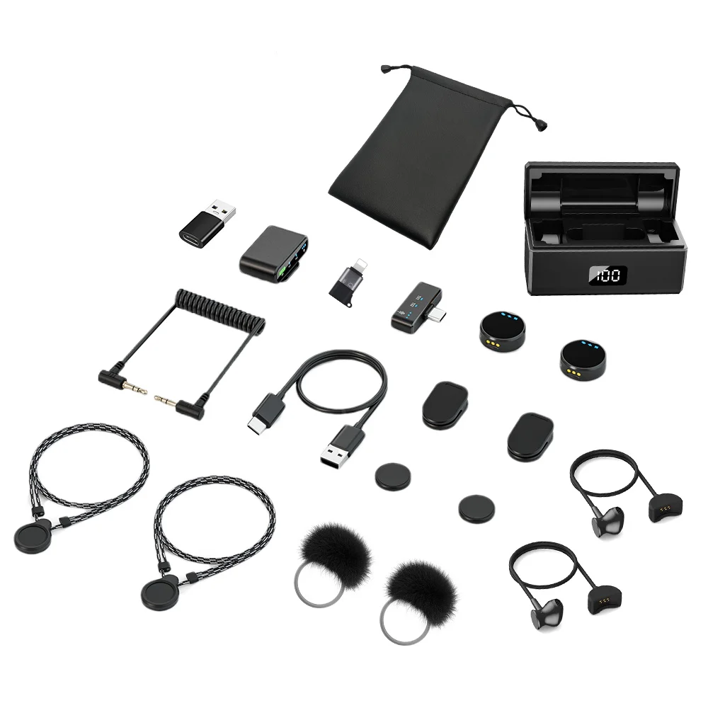 100M Lavalier Wireless Microphone for Camera Professional Lapel Microphone with Noise Canceling Charging Box for Video Recording