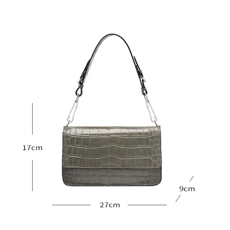 Fashion Female Split Leather Axillary Bag Lady\'s Alligator Pattern Square Shoulder Bag Solid Color Women Commute Messenger Bags