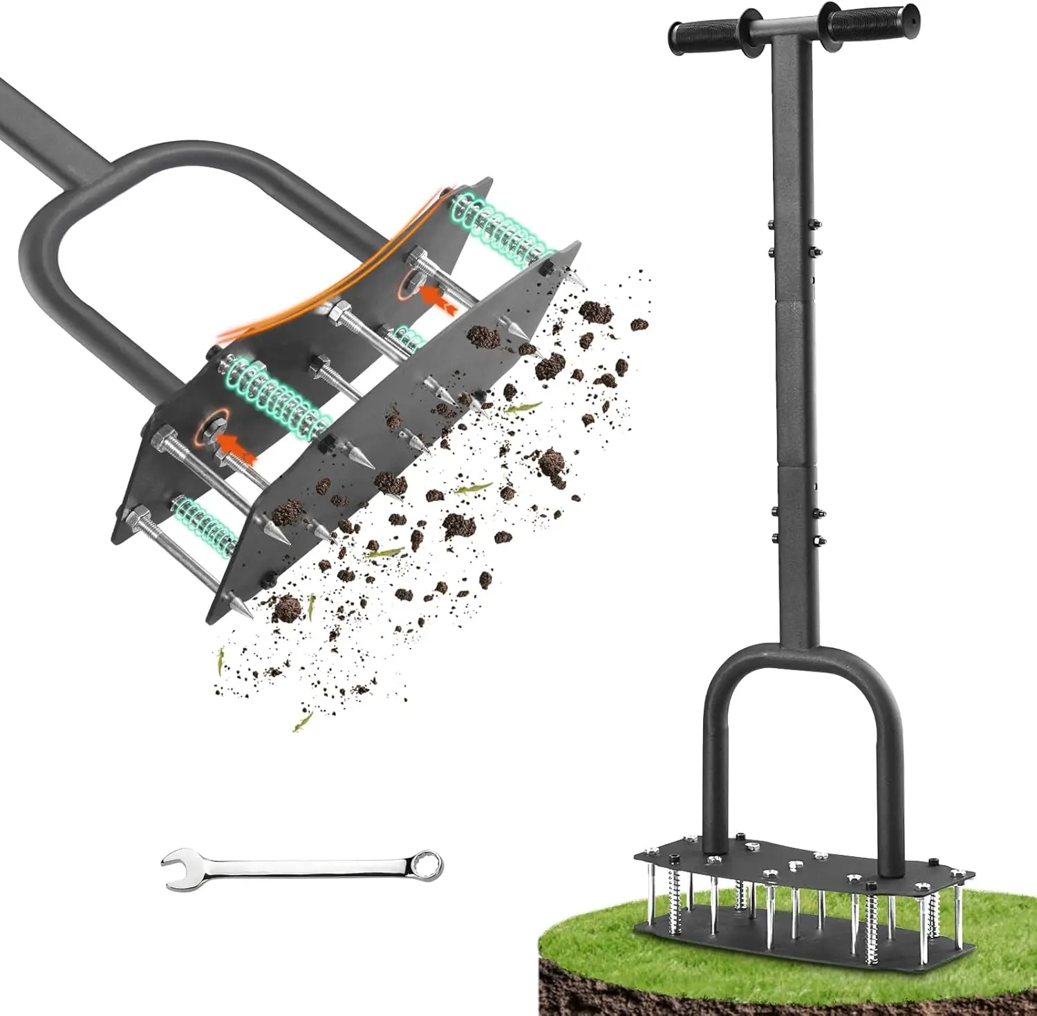 

Heavy-Duty Lawn Aerator with 11 Spikes for Clay Soil, Kick-Activated and Bolt-On Base for Durability