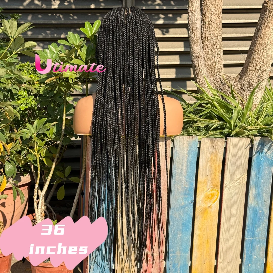 Perucas Trançadas Sem Nó, Tranças Fulani Sintéticas de 36 Polegadas, Peruca de Renda Completa Transparente com Cabelo de Bebê para Mulheres Negras