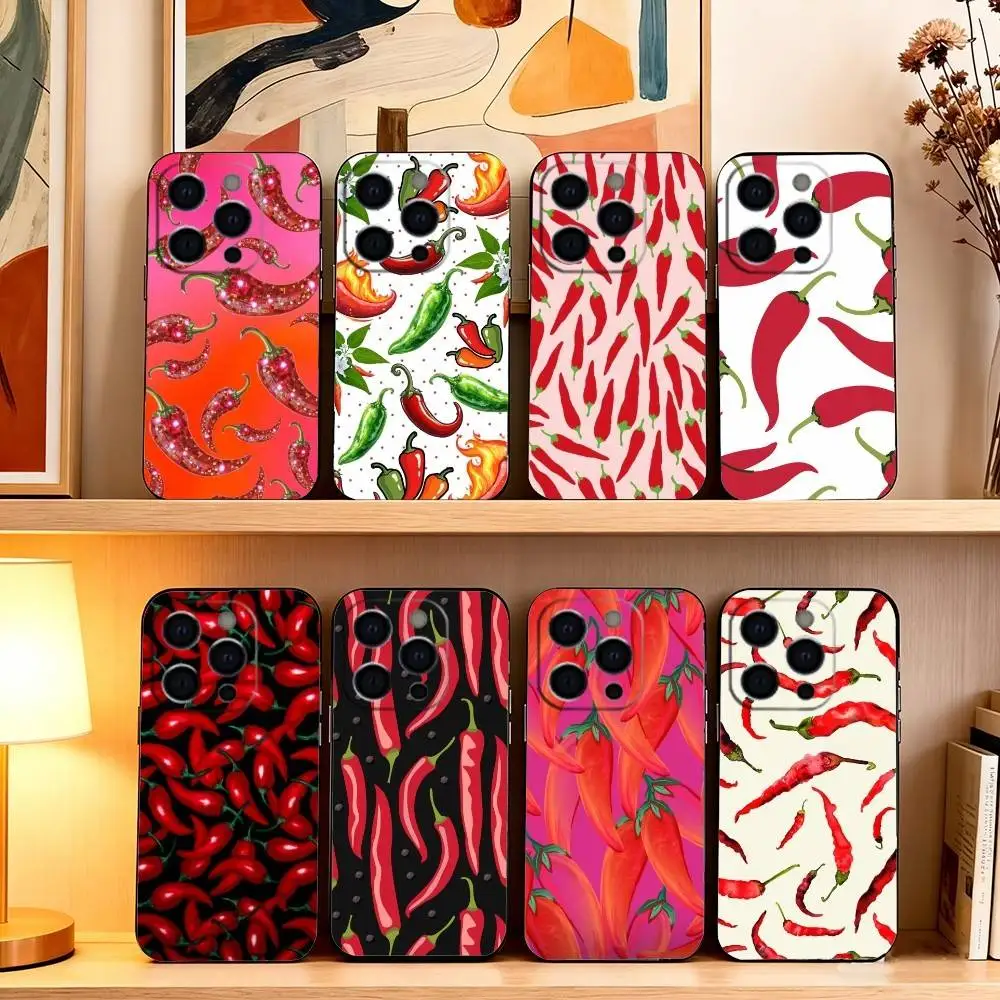 

Red Chili Pepper P-Pattern Phone Case Silicone Soft For IPhone 17 16 15 14 13 12 11 X XR Plus Pro Max Plus