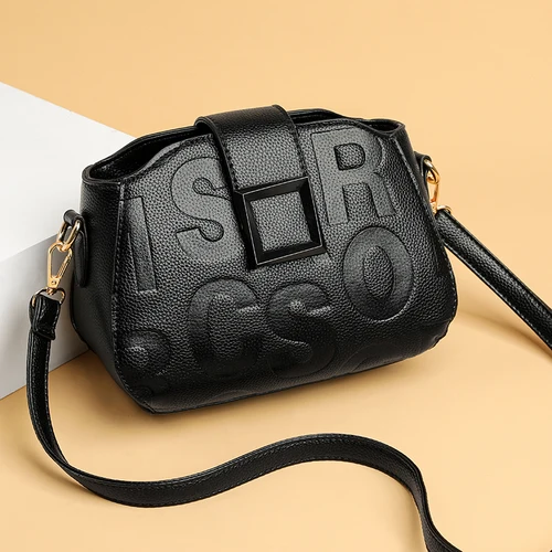 1 pieza de cuerpo completo con estampado de letras, decoración de color sólido, PU, decoración de hebilla retro a la moda, bolso cruzado de gran capacidad