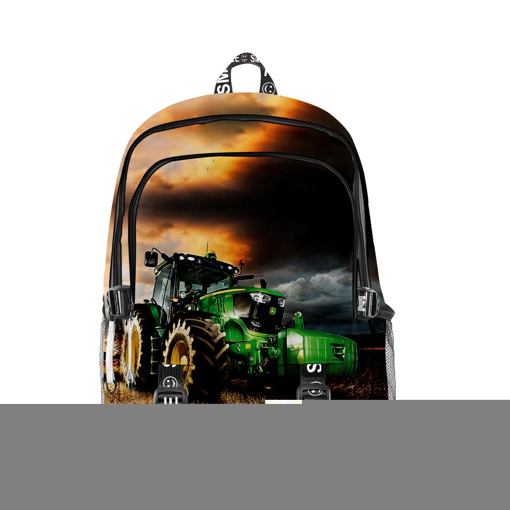 Harajuku Novelty Cool School Bags Unisex Anime Tractor Pattern Travel Bag 3D Print Oxford Waterproof Notebook Shoulder Backpacks