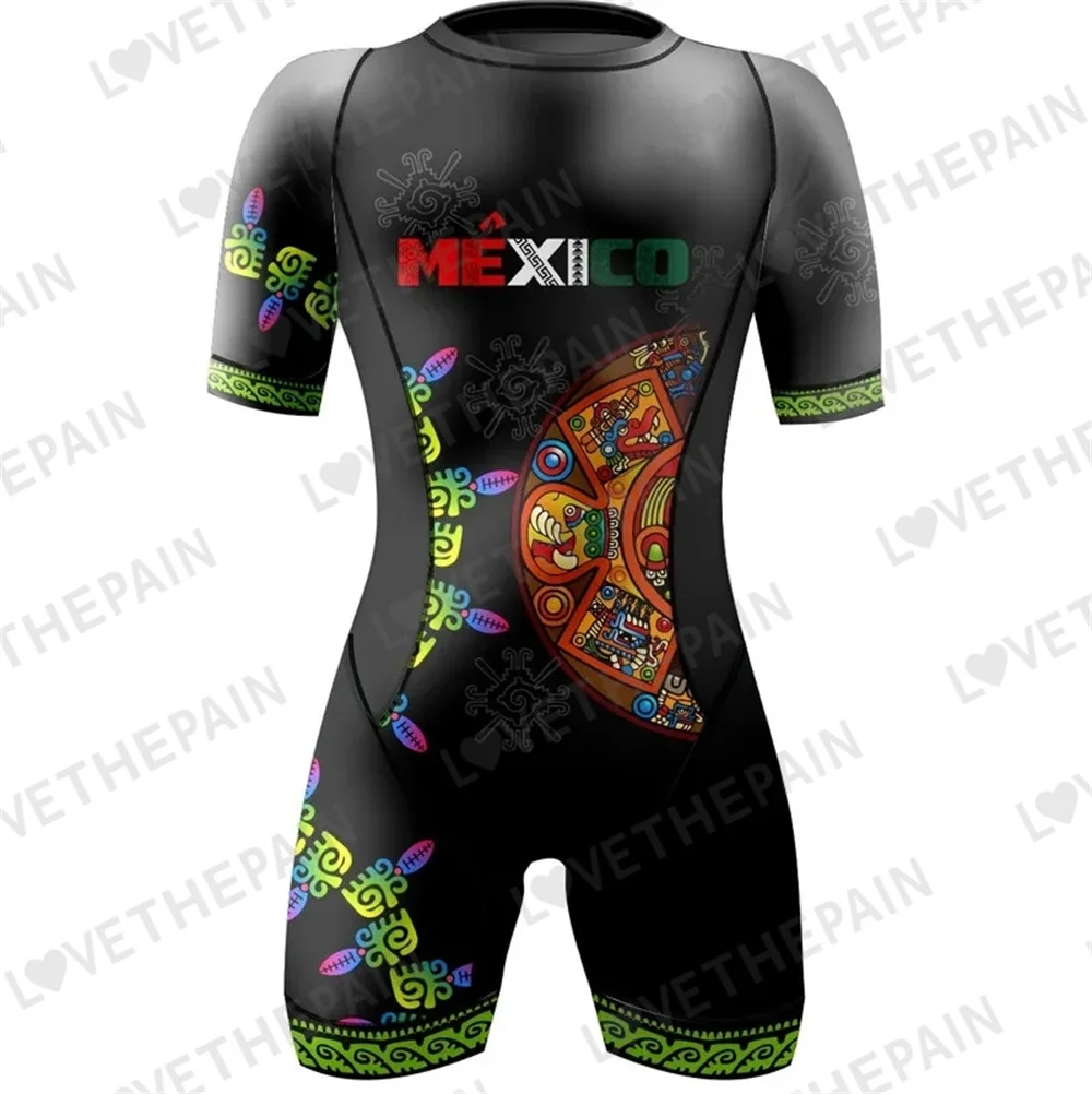 طقم بدلات الترياتلون الاحترافي للرجال والنساء ، بأكمام قصيرة ، بدلات رياضة ركوب الدراجات ، طقم نسائي ، المكسيك ، 2024