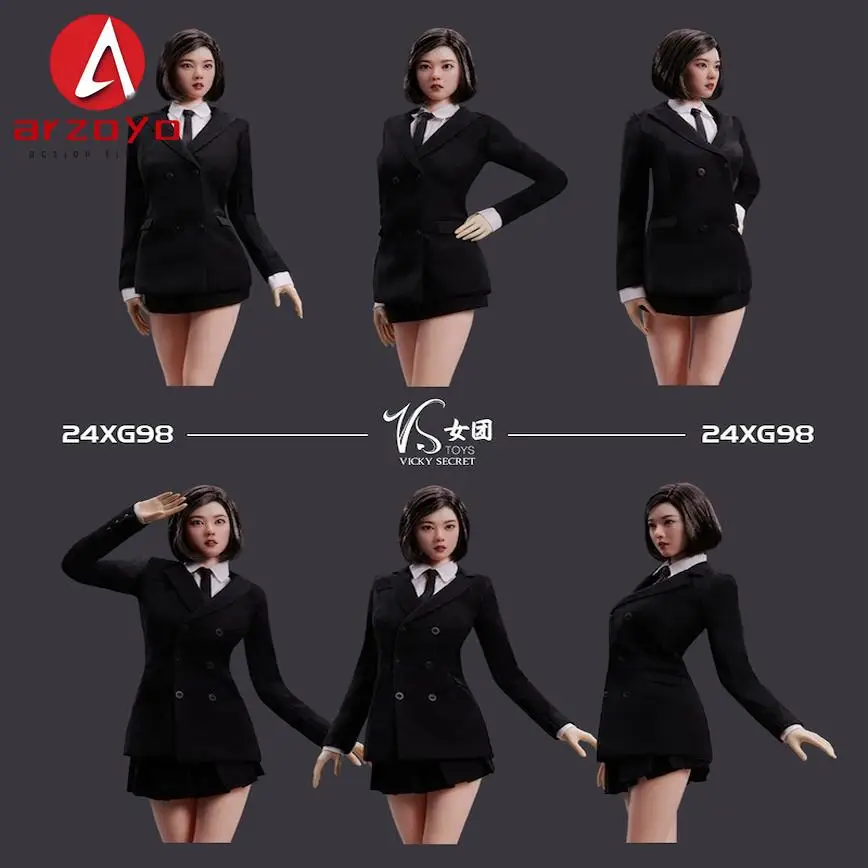 

VStoys 24XG98 1/6 Scale White Shirt Black Short Skirt Suit Girl Group Clothing Model Fit 12'' Female Soldier Action Figure Body