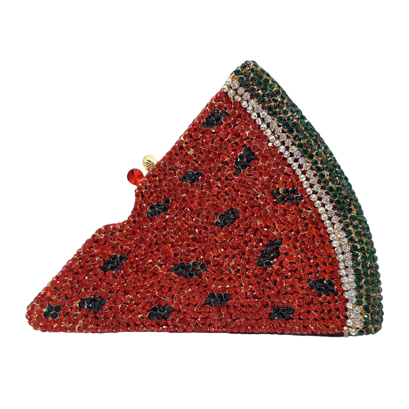 Pizza Shaped Diamond Evening Clutch Bags New Gorgeous Unique Metallic Watermelon Rhinestone Purses Wedding Party