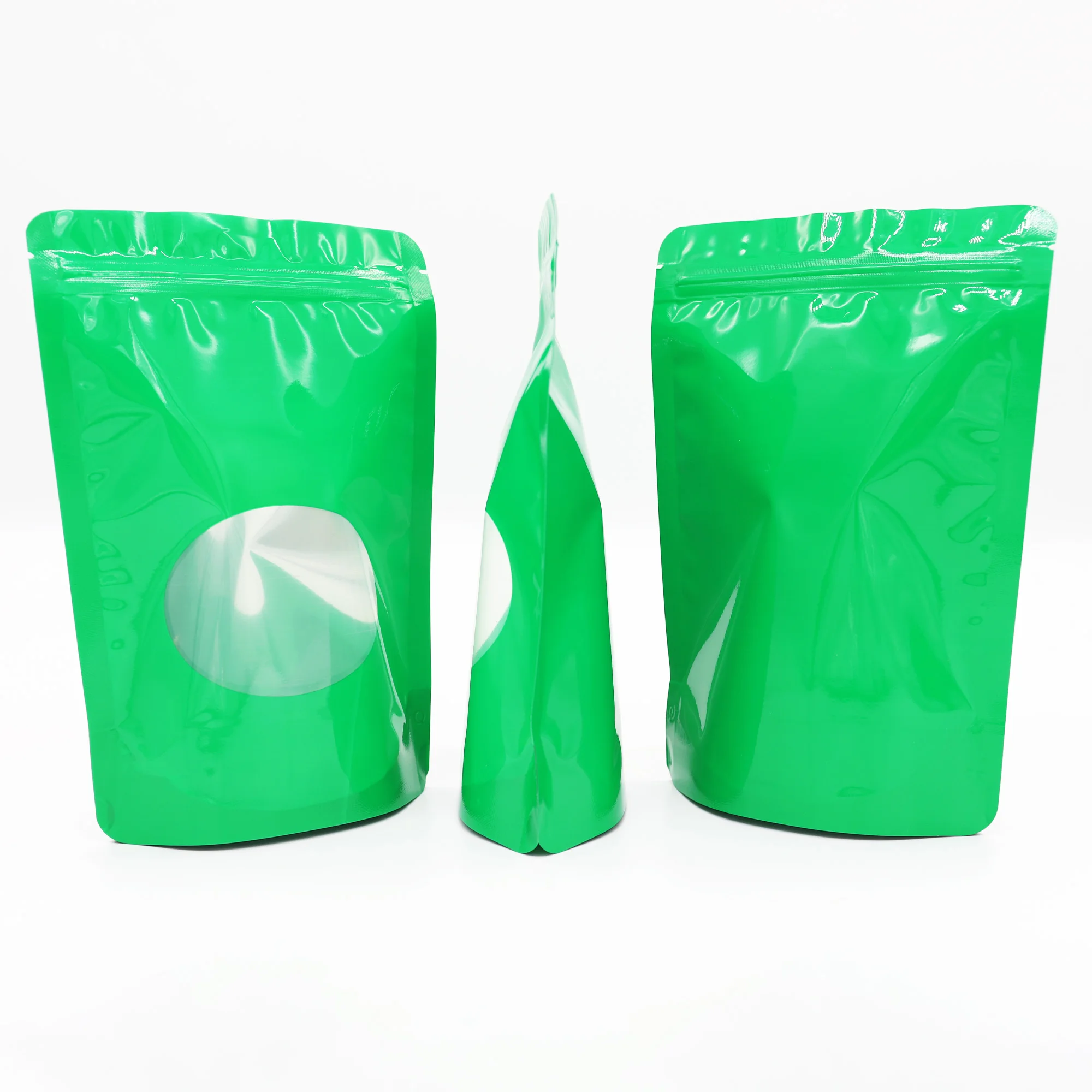 100pcs Glossy Green Aluminum Foil Standing Up Zipper Pouches Doypack Eco-friendly Heat Seal Mylar Bags With Clear Oval Window