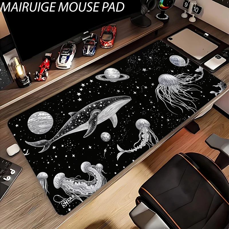Whale Jellyfish Design Mouse Pad Black Large Computer Office Game Table Mat XXL Rubber Non-slip Keyboard Mousepad Long Desk Pads