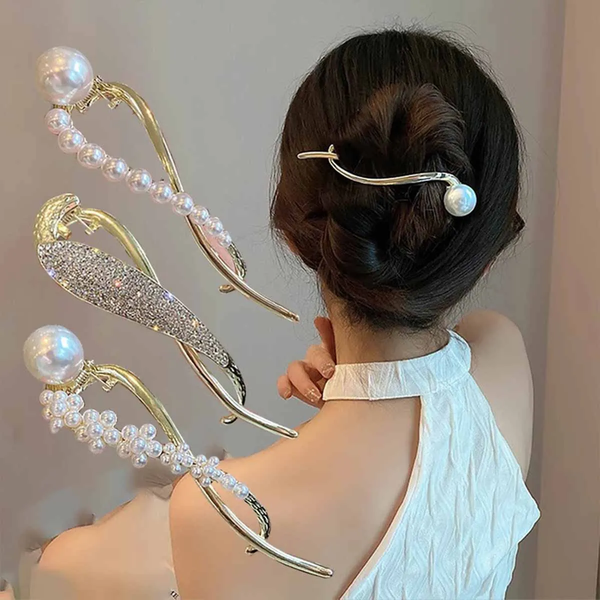 1pc Simple temperament, pearl hairpin, frog buckle, back of the head, high-quality hairpin hair accessories