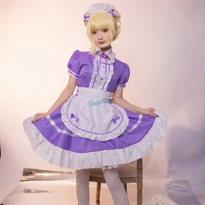 ss13Black Pink Maid Outfit Men Women Sweet Gothic Lolita Anime Cosplay Costume Apron Dress Uniform Plus Size Halloween Cos