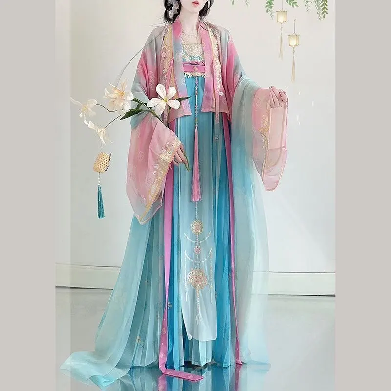 

Chinese Hanfu Women Halloween Carnival Fairy Cosplay Costume Ancient Tang Dynasty Traditional Purple Blue Hanfu 3pcs Suit 2026