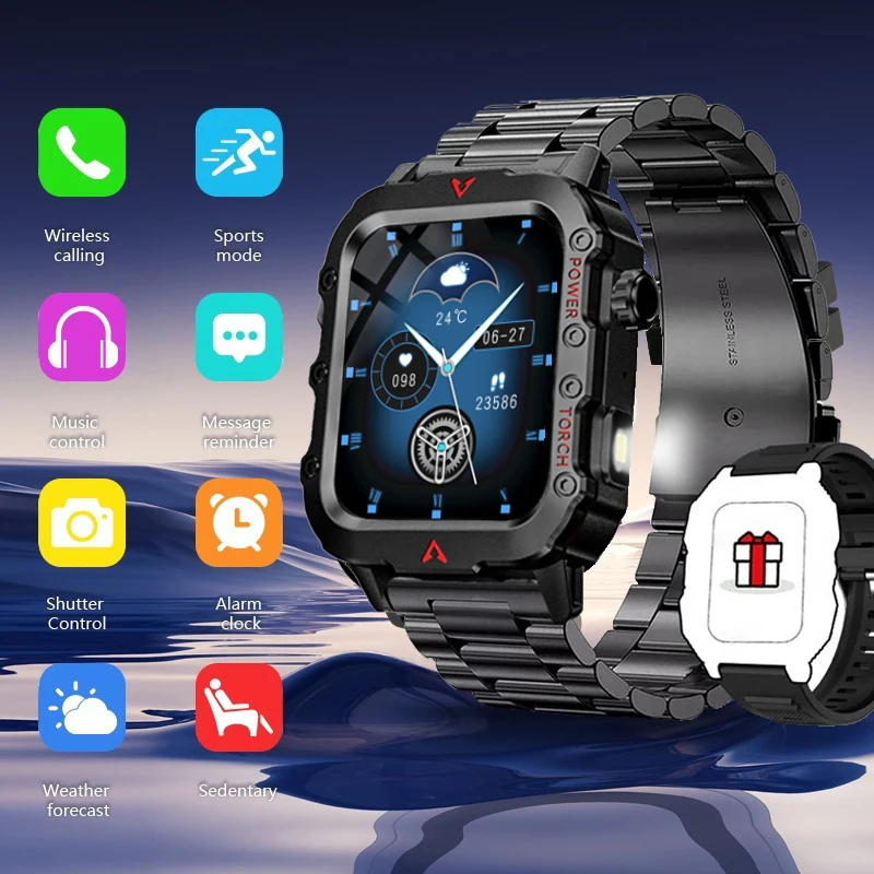 2024 militar montres hommes smartwatch led esportes ao ar livre relógios para homens mulheres 1.73 polegada bluetooth reloj hombre relógio inteligente