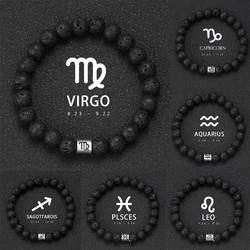 Pulsera de piedra volcánica natural Pulsera del zodiaco 12 Virgo Capricornio Toro Acuario Sagitario Cáncer Aries Piscis Géminis Libra