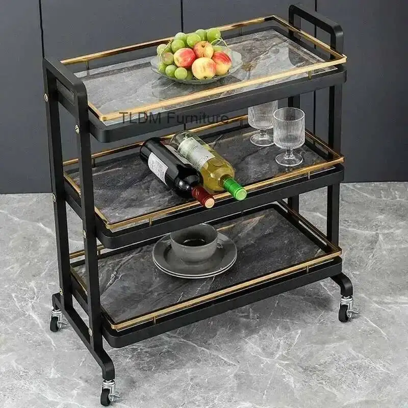 

Kitchen Kitchen Luxury Modern Trolleys Light Metal Organizer and Storage Commercial Restaurant Mobile Auxiliary Cart with Wheels
