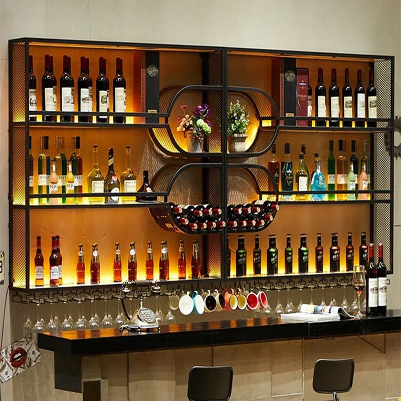 Design Modern Bar Cabinet Metal Wall Creative Rack Lounge Party Bar Equipment Display Indoor Vitrina Vinos Luxury Furniture