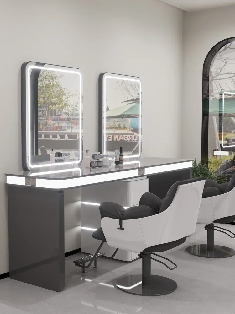 Stainless steel lamp with hot dye hair cutting mirror, hair salon mirror stand