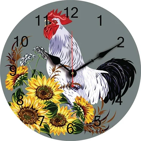 Rooster Sunflower Wall Clock Living Room Bedroom Round Silent Clock Dining Room Office Decoration Clock Home Carfts Art Decor