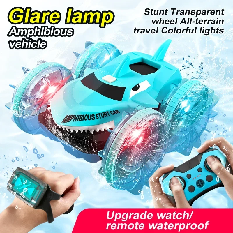 수륙 양용 상어 원격 제어 스턴트 자동차 RC 자동차 방수 듀얼 원격 제어 360 °   회전 운전 드리프트 Rc 자동차 야외 장난감