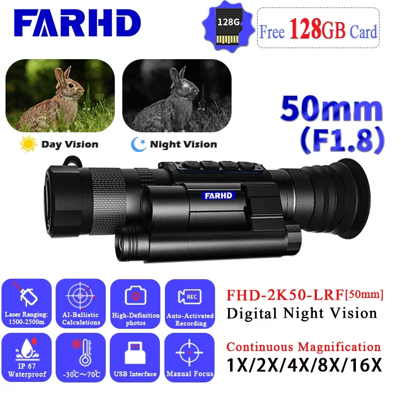 f1.8 Digital Night Vision Monocular Telescope Digital Zoom Camera With Audio Scope 300M For Outdoor Exploring Hunting Camping