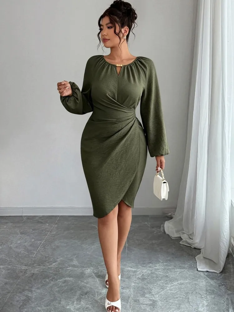 L-4XL Plus Size Women Clothes Dresses Autumn Spring Robes Long Sleeve Street Style Casual 3XL 4XL Big Size Dress Oversized