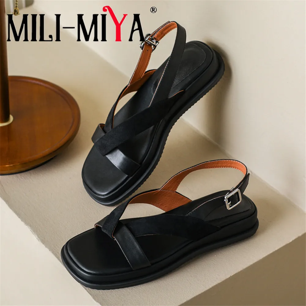 

Женские повседневные сандалии MILI-MIYA с круглым носком, на плоской подошве, с нескользящей резиновой подошвой, однотонные, без застежек, большие размеры 34-40, ручная работа