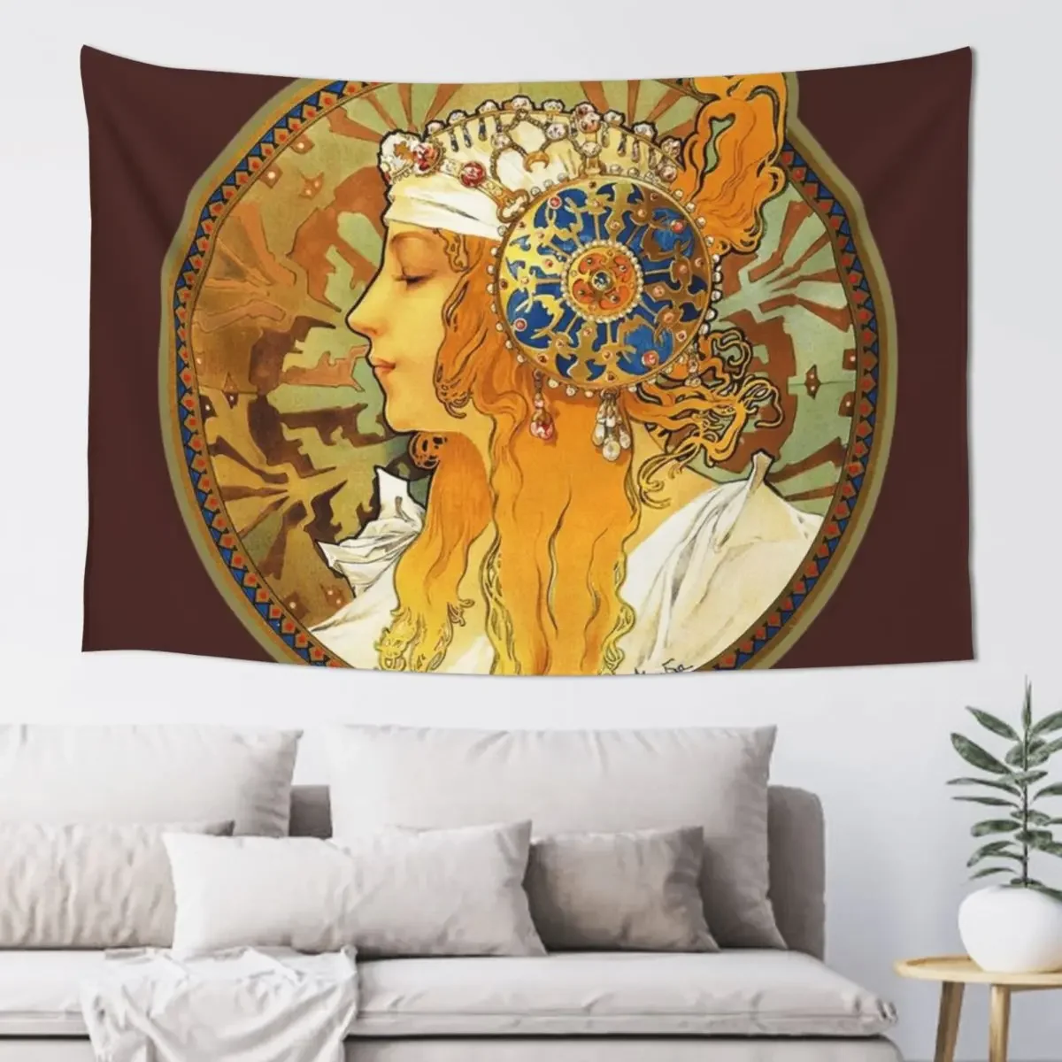 HD Byzantine Heads: Blonde (1897) Mucha T shirts/Pillows/and more Tapestry Aesthetic Home Decor Anime Decor Wall Decor Tapestry