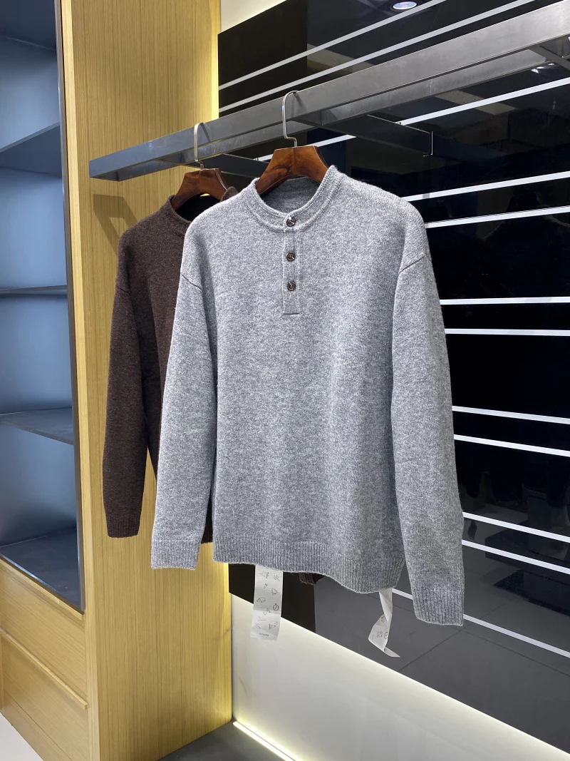 

Men's Wool Blend Knitwear Henry Collar Sweater Versatile Warm Faionable Winter Long Sve Casual Soft Polyester Blend