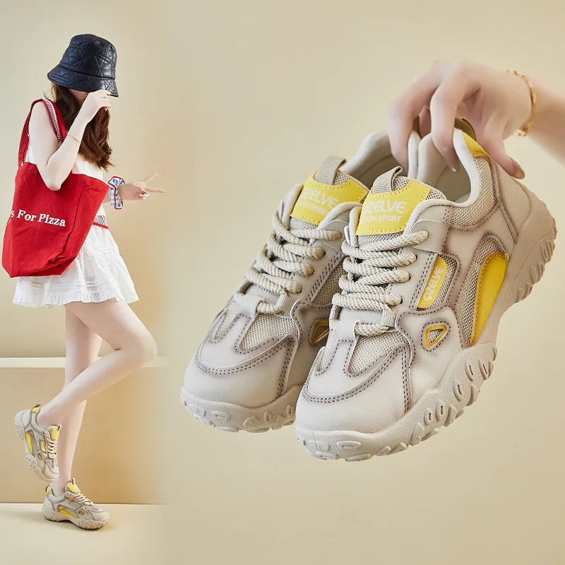 

Женские кроссовки на толстой подошве, дышащая женская обувь с сеткой, весенне-осенние уличные повседневные кроссовки для фитнеса, модные кроссовки для бега