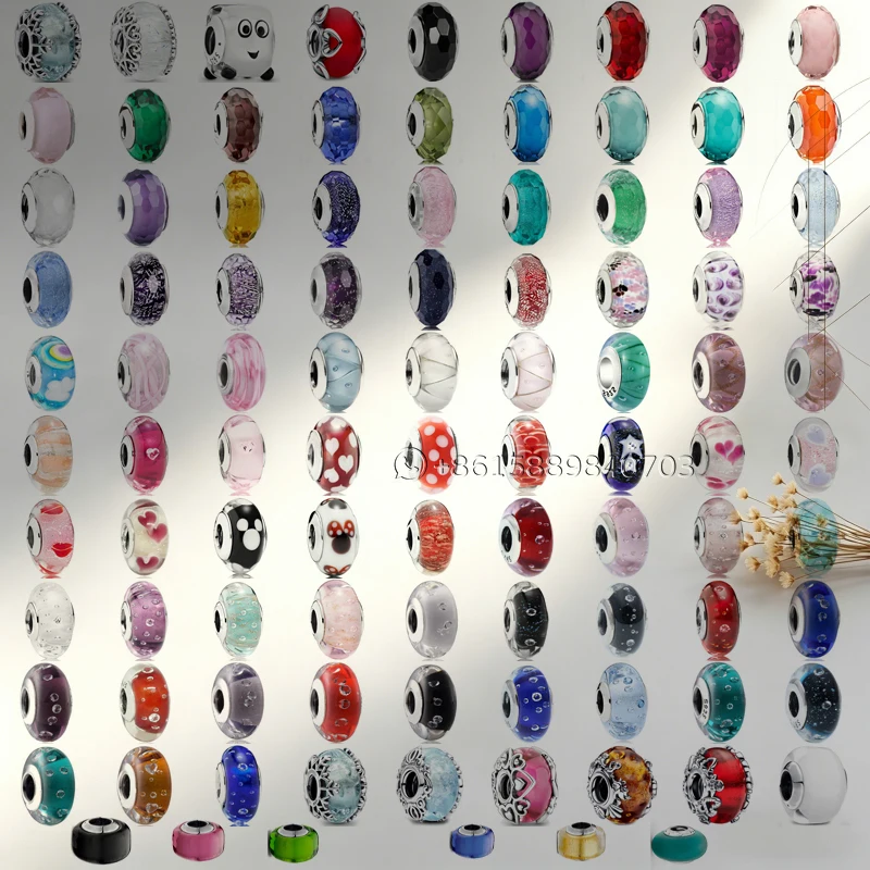 

925 Silver Murano Glass Charms for Bracelet DIY Jewelry Making Multicolor Enamel Beads with Flower Heart Pattern for Women Gift