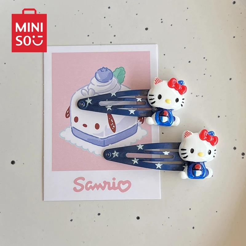 Miniso Hell Kitty Retro Cute Cartoon Blue Star Printed BB Clip KT Cat  Clip  Young Girl Heart Side  Hair Accessory Hairpin