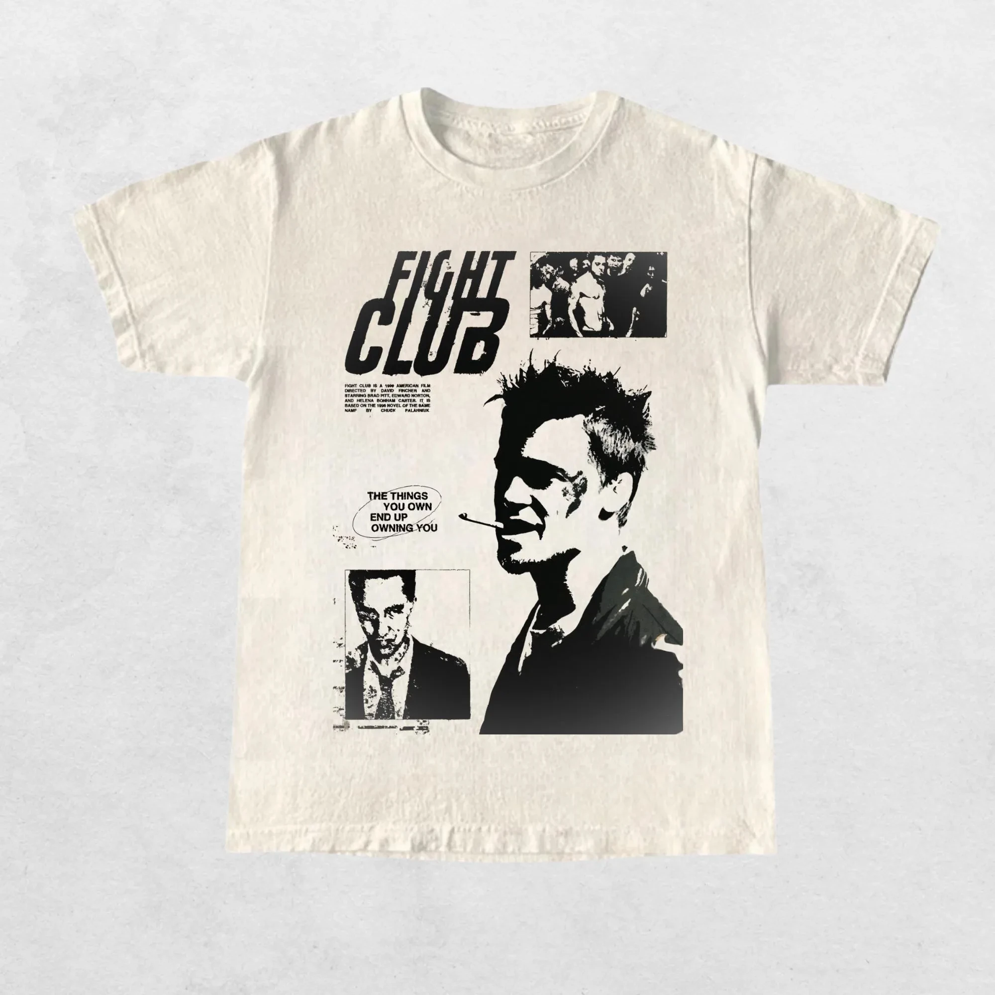 90s Movie Summer T-Shirt Men Fight Club Tyler Durden Retro Graphic Short Sleeve Streetwear Casual Loose Fit Top