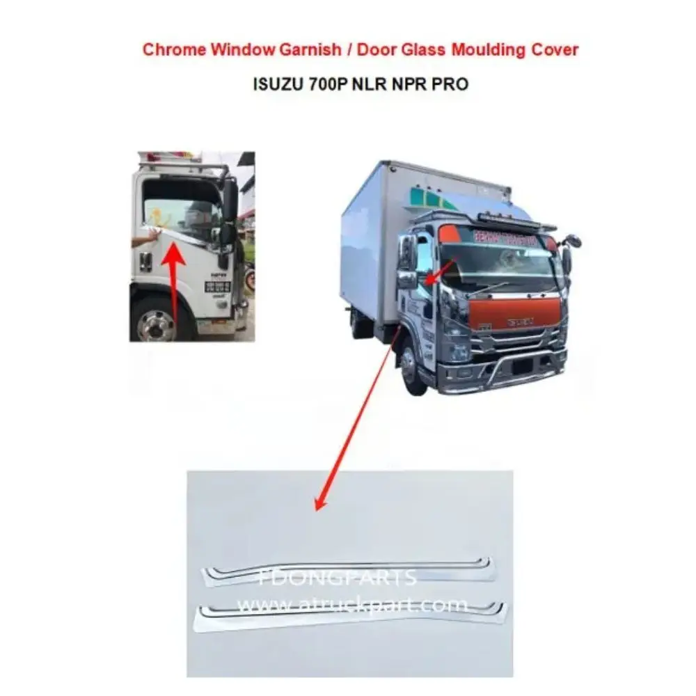 FDONG 1 Set 2 Pcs Chrome Door Glass Moulding Cover / Chrome Window Garnish for ISUZU 700P NLR PRO NPR PRO