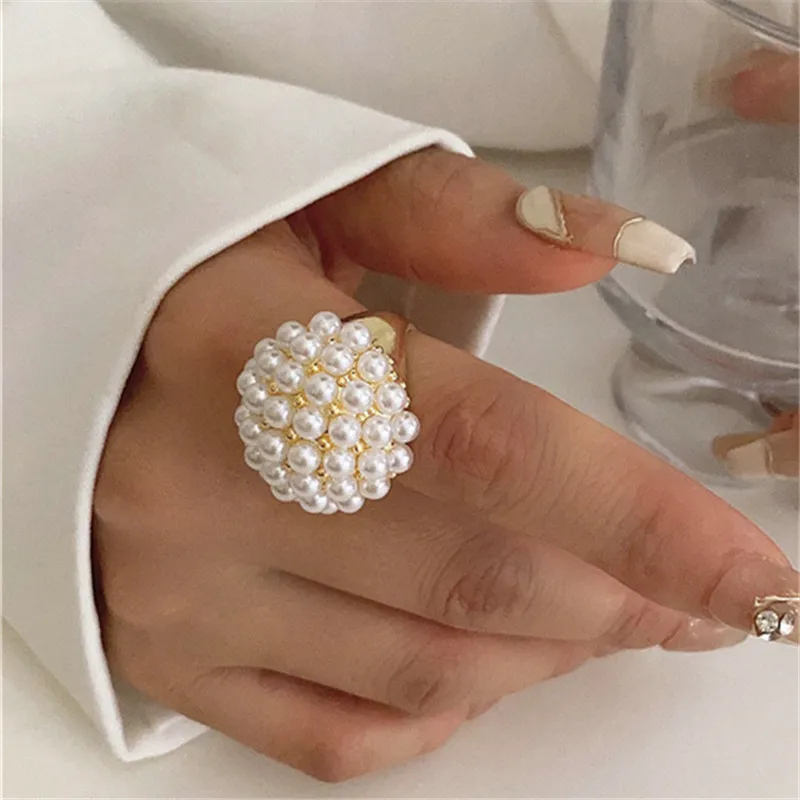 XIALUOKE Fashion Metal Mushroom Hairstyle Pearl Rings For Women Ladies Travel Party Wedding Jewelry Accessories