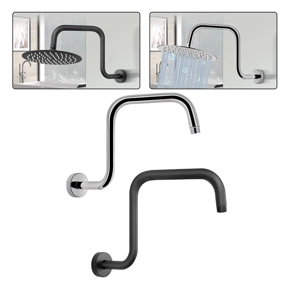 13 Inch Wall Mounted Shower Arms Stainless Steel Shower Head Extension Silver Black Bathroom Hardware Shower Head Bar