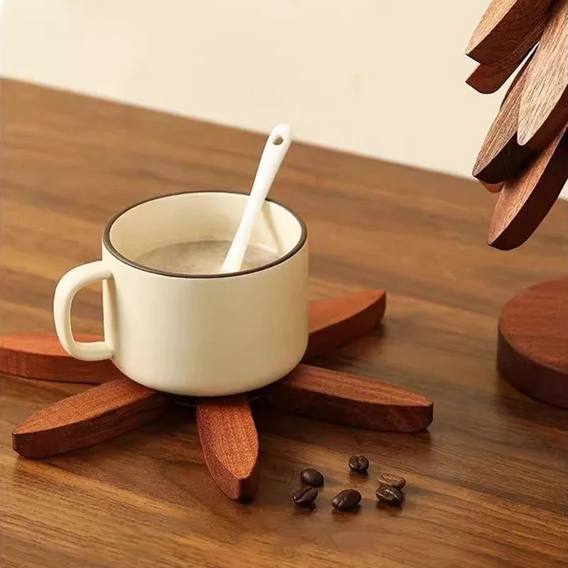 3/4/5PCS Tree Design Stand Bamboo Wooden Trivets Decorative Anti Scald Heat Resistant Table Mat Coaster Wood Placemats Pot
