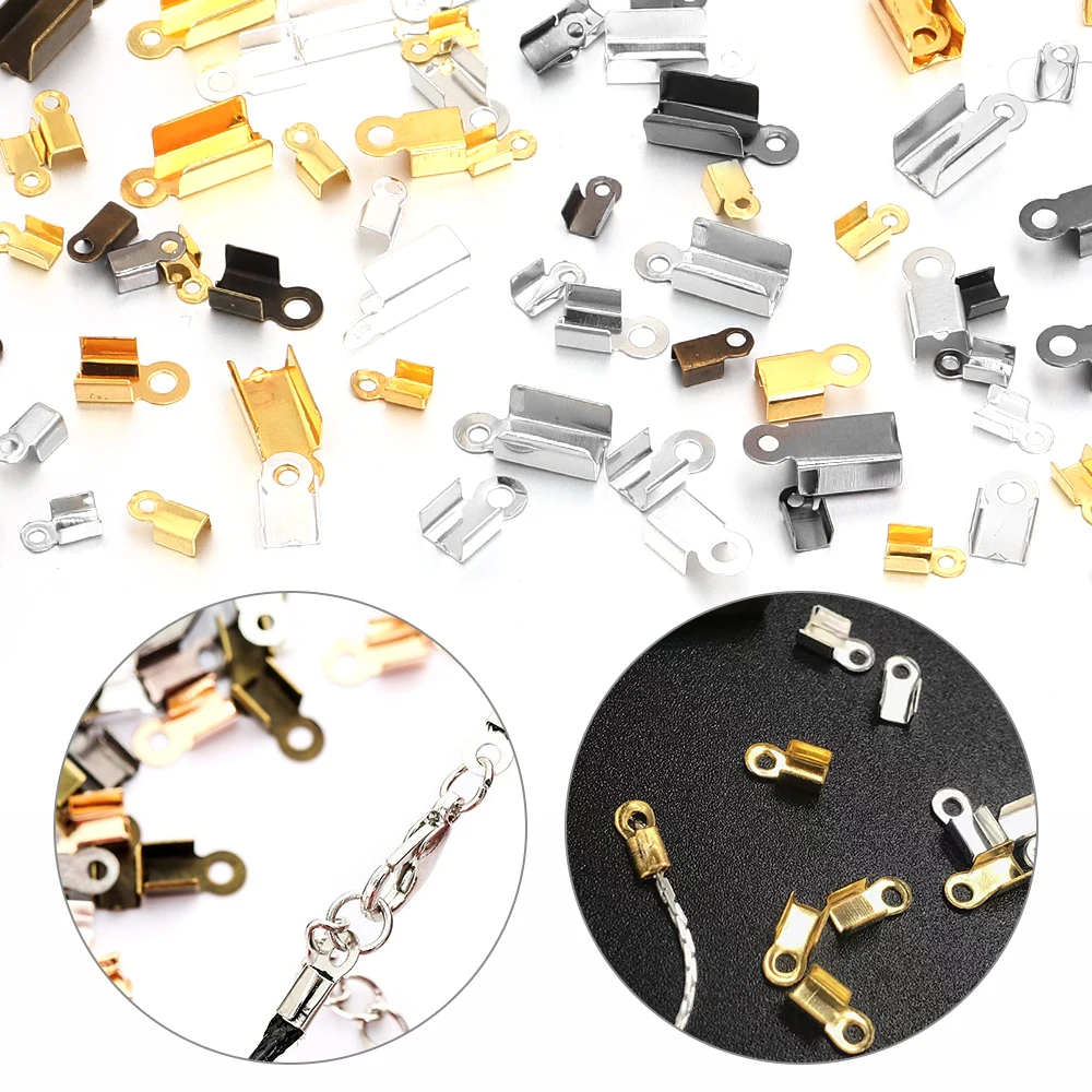200pcs/lot Cove Clasps Cord End Caps String Ribbon Leather Clip Tip Fold Crimp Bead Connectors For Jewelry Making DIY Supplies - view 5