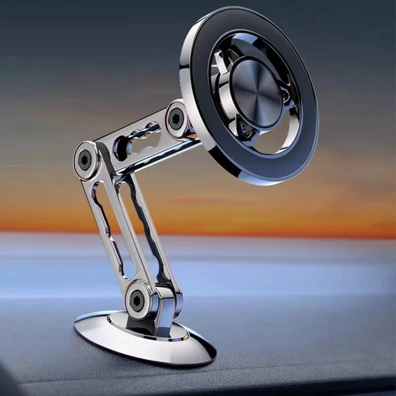 Suporte universal de metal magnético para telemóvel, dobrável, com rotação de 360 graus. °   Suporte giratório para telemóvel, para colocar no painel do carro ou no para-brisas, ideal para smartphones.