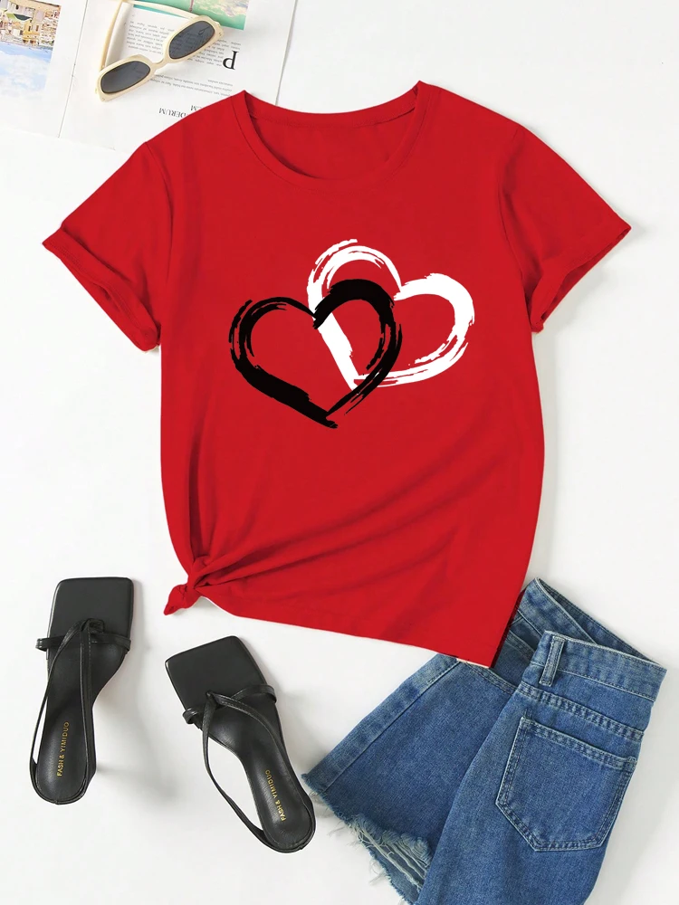 Fashion Love Heart Print Women's kid T-Shirt Casual Graphic Short Sleeve Female Streetwear Shirt Lady Lover Tee
