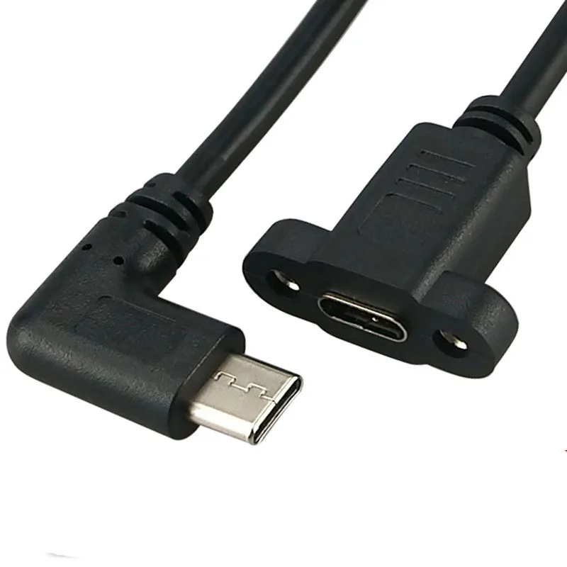 0.3m Panel Mount Type-C USB-C Male To Female Extension Cable Degree type With Screw Hole Lock Connector Cable Spacing 17mm