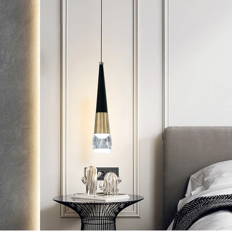 Lamp Modern Kitchen Island LED Pendant Light, Black Gold Mini Pendant Lamp, Bedroom Bedside Table Living Room Black Small Pend